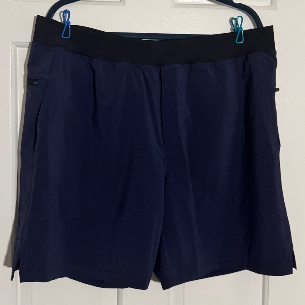 Fabletics Navy Athletic Shorts with Black Waistband